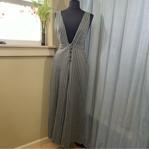 Overall pants with pinstripe